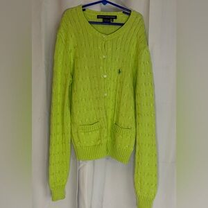 Ralph Lauren Sport Lime Green Cable Knit Cardigan Small